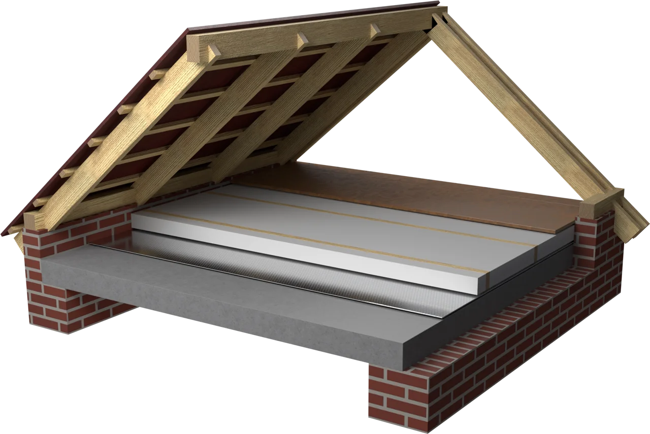 Rendu 3D : la dalle en béton des combles perdus, avec plancher praticable