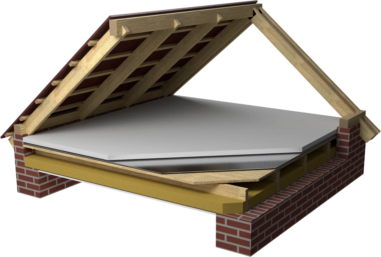 Rendu 3D : le plancher en bois des combles perdus, sans plancher praticable