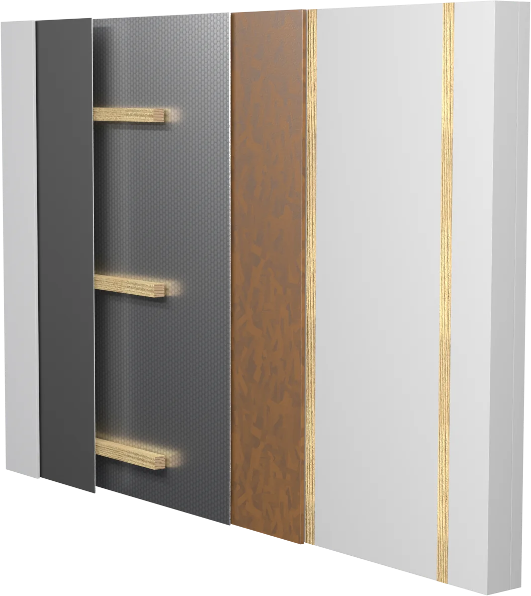 Rendu 3D : le mur par l'intérieur, avec OSB